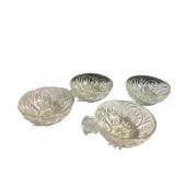 Set of Four Clear Glass Bowls with Floral Design