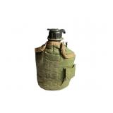 Green Military Water Canteen with Black Cap and Ta