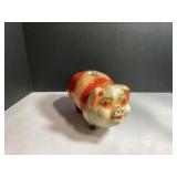 Vintage Ceramic Piggy Bank with Red Accents and Un