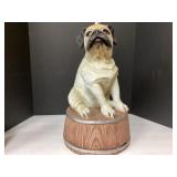 Ceramic Pug Dog Statue on Barrel - Animal Art Scul