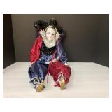 Vintage Jester Clown Porcelain Doll with Black and