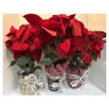 Artificial Red Poinsettia Plants in Decorative San