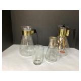 Vintage Glass Pitcher Set with Gold and Silver Acc