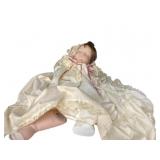 Vintage Baby Doll in White Lace Dress with Pink Ri