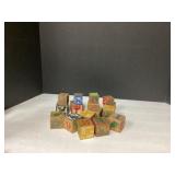 Vintage Wooden Block Set with Letters, Numbers, an