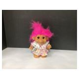 Vintage Troll Doll with Pink Hair and Floral Dress