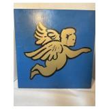 Hand Painted Gold Cherub Angel on Blue 1/4ï¿½ Thic