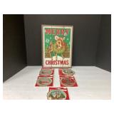 Merry Christmas Holiday Coaster and Sign Set with