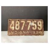 Vintage 1928 Indiana License Plate - Rusty, Antiqu