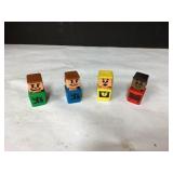 Vintage Playskool Blockhead Figures Set with Carto