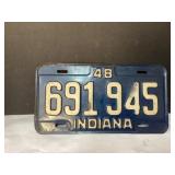 1948 Indiana Blue and White License Plate with Num