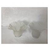 Vintage Frosted Glass Ruffled Lamp Shades, Pair, R