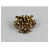 14kt Gold Diamond & Pearl Foral Brooch