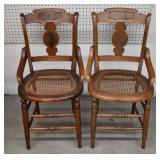 Pair of Victorian Cane Seat Carved Walnut Chairs