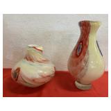 2 Murano Style Glass Vases 13" & 8ï¿½ Tall