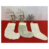 Pair Of 16" Metal Reindeer, 3 Stockings & More