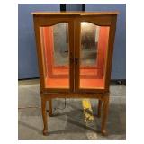 2 Pc Glass Door Cabinet W/ Mirror Back & Light