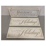 3 Wood Christmas Themed Decorative Signs 28"x9"