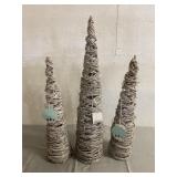 3 Wicker Cone Tree Decorations NWT