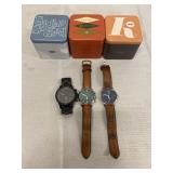 3 Fossil Watches W/Metal Boxes