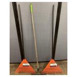 2 Plastic Black+Decker & 1 Blue Hawk Metal Rake