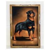 Vintage Rottweiler Painting On Velvet 27.5"x39.5"