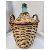 Wicker Covered Green Bottle