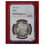 1881 O Morgan Silver Dollar NGC MS61