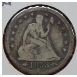 1853 Seated Liberty Silver Quarter - Rays & Arrows