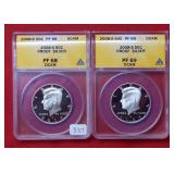 (2) 2008 S Kennedy Silver Half $ ANACS PF68 & PF69