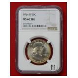 1954 D Franklin Silver Half Dollar NGC MS65 FBL