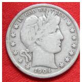 1904 Barber Silver Half Dollar