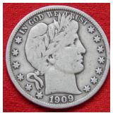 1909 S Barber Silver Half Dollar