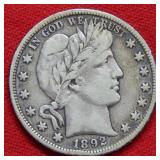 1892 S Barber Silver Half Dollar