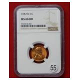 1957 D Lincoln Wheat Cent NGC MS66 RD