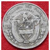 1953 Panama Silver 25 Centavos