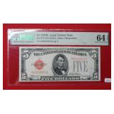 1928 B $5 US Note PMG 64 EPQ