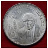 1953 Mexico Silver 5 Peso -- Hidalgo