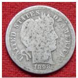 1898 S Barber Silver Dime