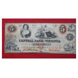 1860 Central Bank of Virginia $5 Note