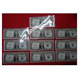 (10) $1 Silver Certificate Mixed Date - Crisp