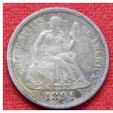 1891 Seated Liberty Silver Dime