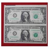 Uncut Sheet of (2) 1981  $1 Federal Reserve Note