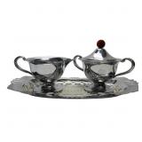 Silver Tea Set with Sugar Bowl and Creamer on Tray