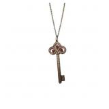 Elegant Silver Key Necklace with Red Stones