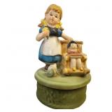 Sankyo Japan Ceramic Figurine of Girl with Doll