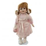 Porcelain Fashion Doll in Pink Lace Dress with Ri