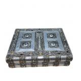 Decorative Silver Box with Carved Design and Deco