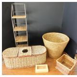 WICKER STAND &WASTEBASKET