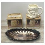 SCULPTURED MUGS AND REED & BARTON TRAY